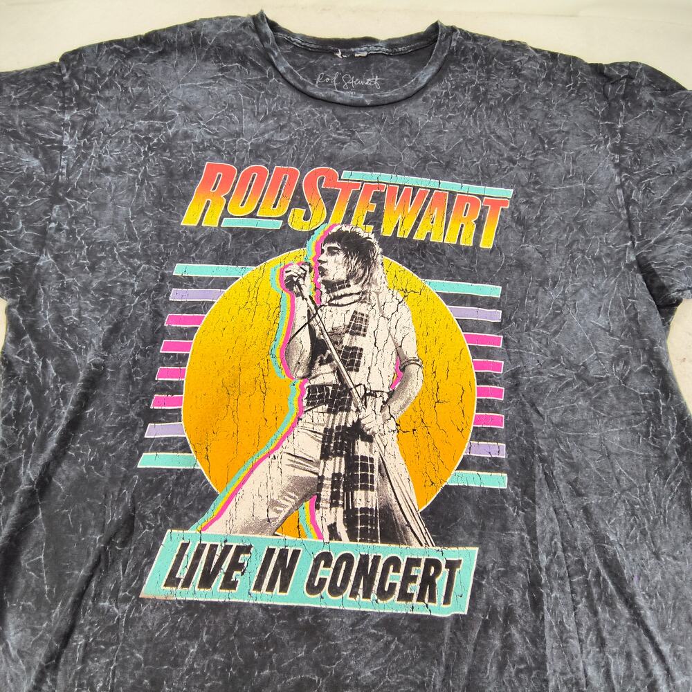 Rod Stewart Band Short Sleeve Graphic Crew Neck T Shirt Mens Size 2XL Navy